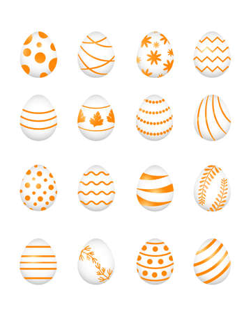Set of golden Easter eggs different patterns, vector illustrationのイラスト素材