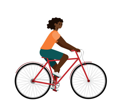 African american rider on bike. Woman in bicycle flat vector characterのイラスト素材