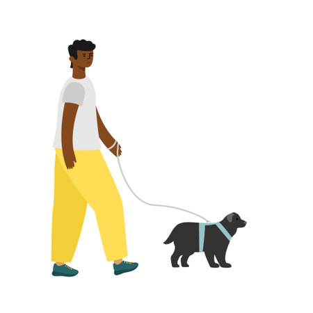 Black man walking the dogのイラスト素材