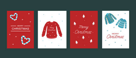 Set of Christmas Card templates. Vector Sweater and lettering.のイラスト素材
