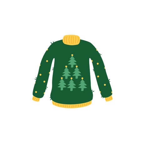 Green christmas ugly sweater with spruce patternのイラスト素材