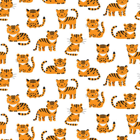 Seamless pattern with cute tigers. symbol of new 2022 year. Kid fabric designのイラスト素材