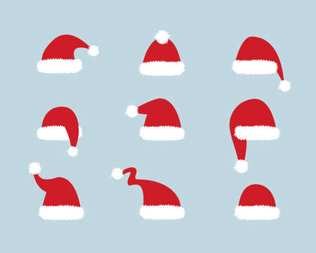 Set Christmas Santa Claus Red Hats With Fur.のイラスト素材