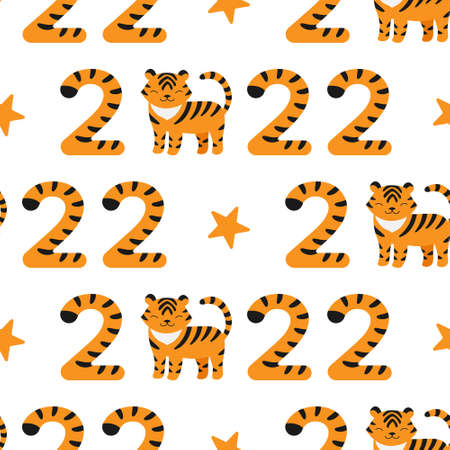 New year winter Seamless pattern with tiger.のイラスト素材