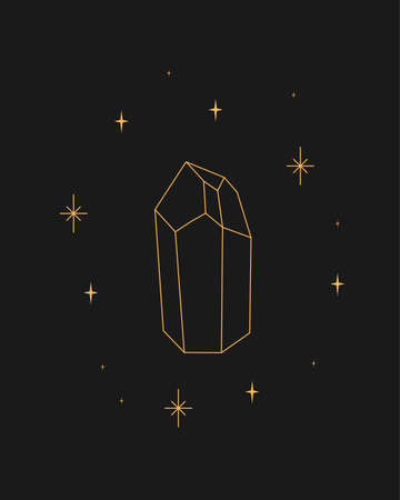 Magic crystal in sparkles, outline tarot illustration.のイラスト素材