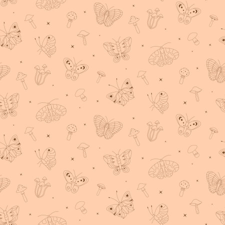 Magic butterflies and mushrooms seamless pattern.のイラスト素材