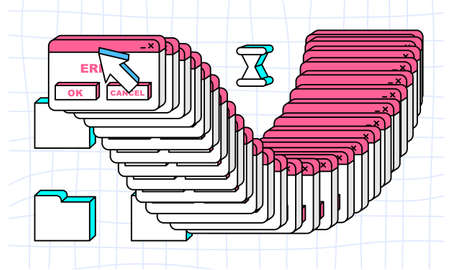 Old user interface, retro copy files with buttons. Vaporwave and retrowave style elements.のイラスト素材