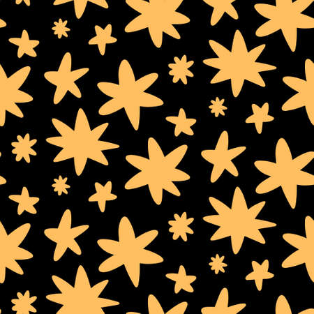 Soft yellow doodle stars seamless pattern on dark backgroundのイラスト素材