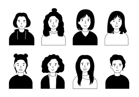 Set of monochrome female avatarsのイラスト素材
