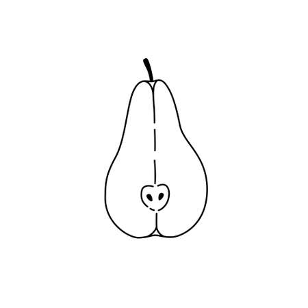 Doodle outline slice pear with spot. Vector illustration for packaging.のイラスト素材