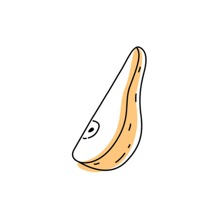 Doodle outline slice pear with spot. Vector illustration for packaging.のイラスト素材