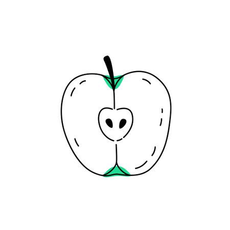 Doodle outline slice apple with spot. Vector illustration for packaging.のイラスト素材