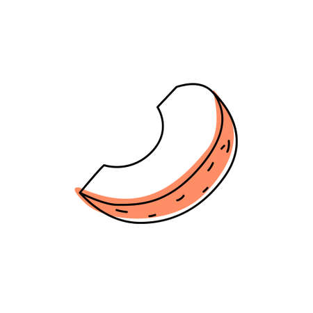 Doodle outline slice peach with spot. Vector illustration for packaging.のイラスト素材
