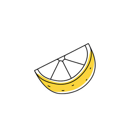 Doodle outline slice lemon with spot. Vector illustration for packaging.のイラスト素材
