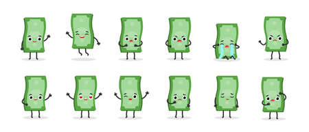 Set cute emotional cash money characters. Vector cartoon illustrationのイラスト素材