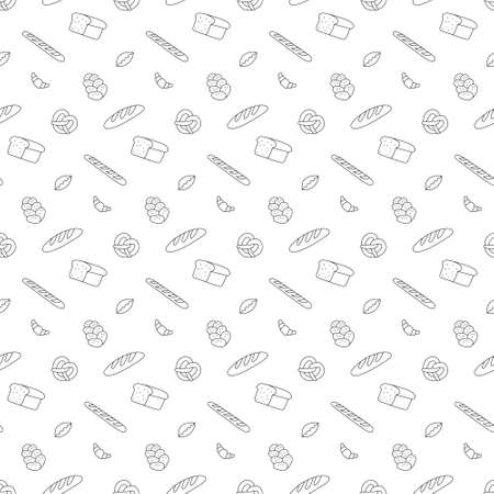 Hand drawn seamless pattern of bread and bakery products. Vector illustrationのイラスト素材
