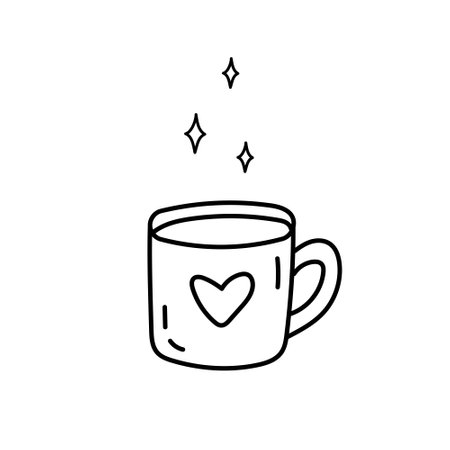 Doodle cup. Hand drawn mug. Graphic design element for advertisement, flyer, poster, web shopのイラスト素材