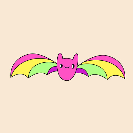 Happy retro colorful bat. Groovy hippie Halloween illustration. Template for sticker, poster and t...