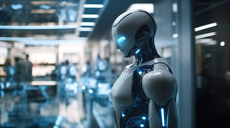 3D robot rendering, sleek and minimalist style side viewの素材