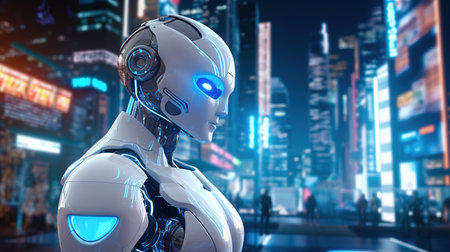 3D robot rendering, sleek and minimalist style side viewの素材