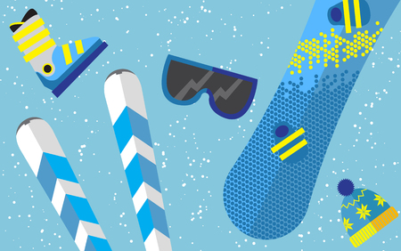 Flat design winter sport concept. Sports equipment on blue background.のイラスト素材