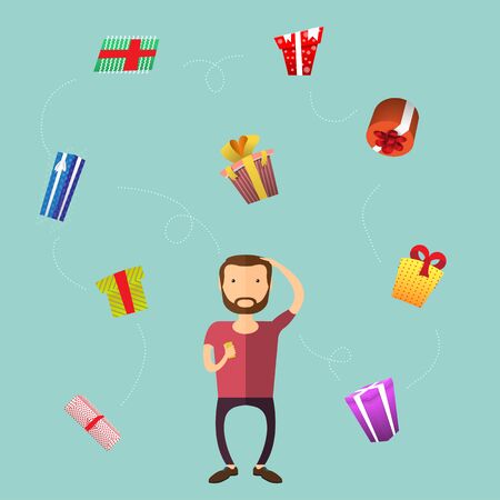 Man with beard chooses a gift for the holiday.のイラスト素材