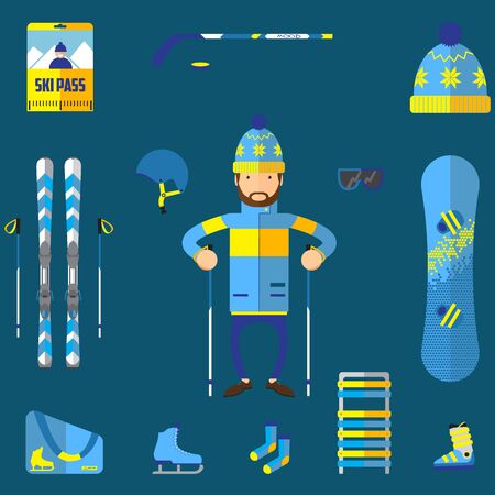 Flat design illustration of ski equipment.のイラスト素材