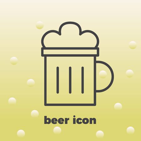 Mug of beer icon thin line for web and mobile, modern minimalistic flat design. Vector icon with dark grey outline on light Yellow background.のイラスト素材