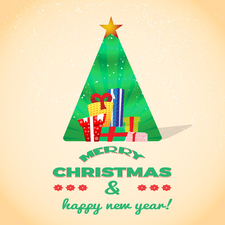 Merry christmas & Happy new year - Big pile of gift boxes under the tree.のイラスト素材