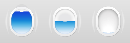 Set of Aircraft windows. Plane portholes isolated. Vector illustration.のイラスト素材