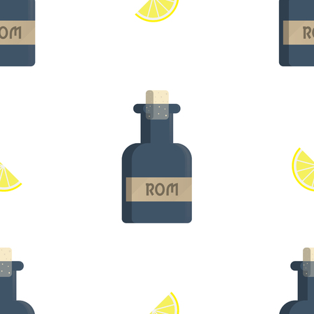 Seamless pattern with rum bottles and lemon . flat style.のイラスト素材
