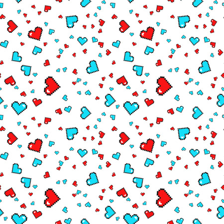 Seamless pattern with pixel hearts. Valentines day. Vector background.
