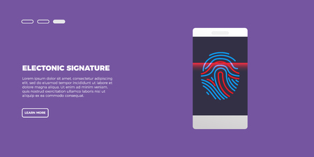 Electronic fingerprint on pass scanning mobile phone screen, security check. Vector illustration conceptのイラスト素材
