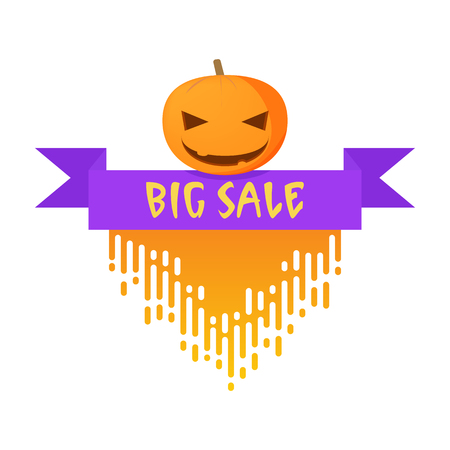 Badge for Halloween with pumpkin.Big sale badge with flowing blood.Vector illustration isolated on white backgroundのイラスト素材