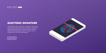 Mobile phone scanning a fingerprint. Concept of identification of the user on a fingerprint in the smartphone. Vector illustration. EPS 10.のイラスト素材