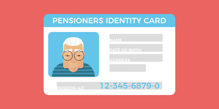 Concept of pensioner id card.Grandparent identity card. Identification concept.Flat vector illustration for webのイラスト素材