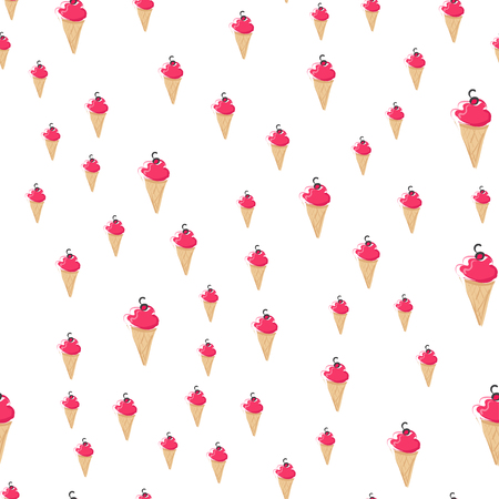 Ice cream seamless pattern, colorful summer background, delicious sweet treats, vector illustration.のイラスト素材