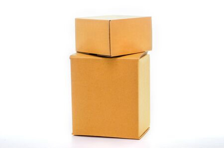 Two brown cardboard boxes on a white background
