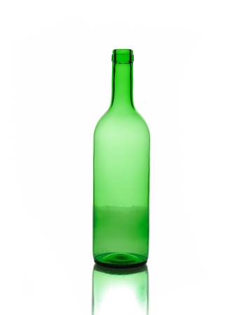 one empty green wine bottles isolated on white backgroundの写真素材