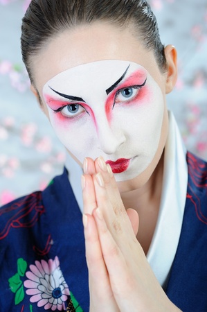 japan geisha woman with creative make-up .close-up artistic portraitの写真素材