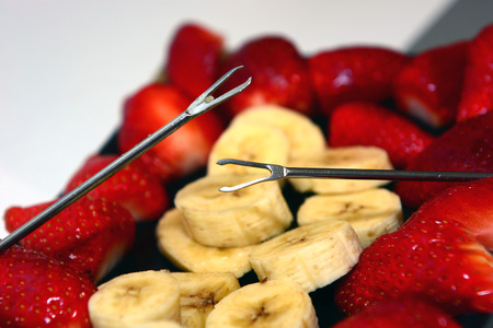 strawberries and bananasの写真素材