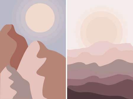 Posters day mountains and desertのイラスト素材
