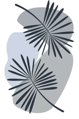 Dark branches of a palm tree on abstract gray monochrome spots. Botanical Vector poster palm treeのイラスト素材