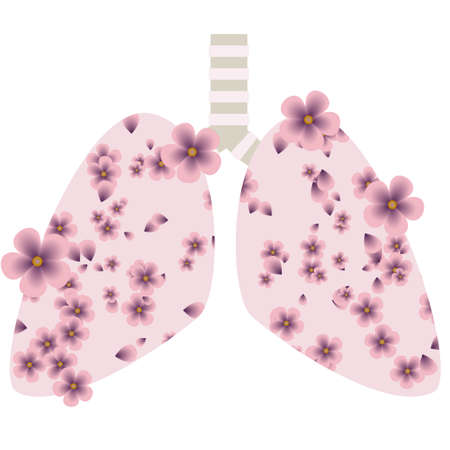 Lungs and trachea of a man with pink flowers with white backgroundのイラスト素材