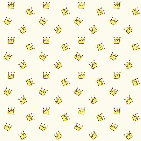 Vector tags seamless pattern. Painted crown on a light yellow backgroundのイラスト素材