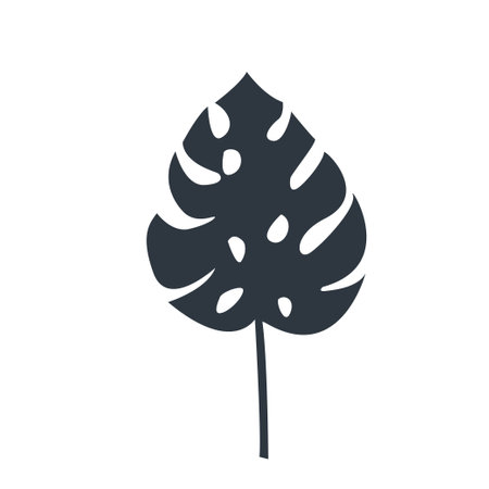 Black silhouette of a monstera leaf on a white backgroundのイラスト素材