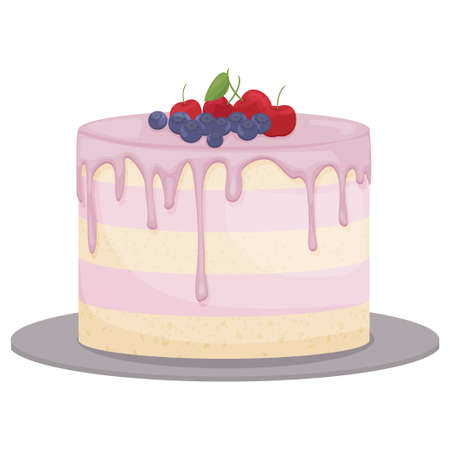 Cake decorated with cherries and blueberries