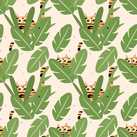 Wildcat pattern. The tiger hides in the tropical thicketsのイラスト素材