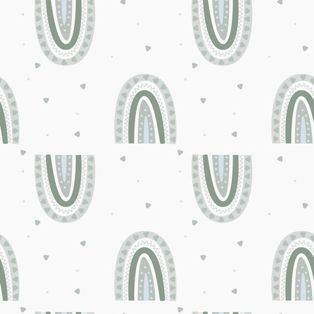 Pattern with green rainbows in boho styleのイラスト素材