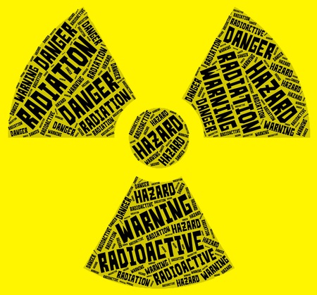 Radiation symbol word cloud. Black words on yellow background.のイラスト素材